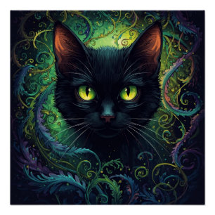 Schwarze Katze Grüne Magie Poster