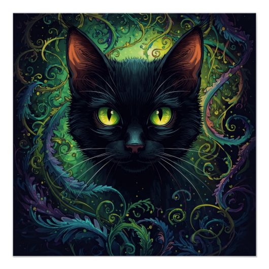 Schwarze Katze Grüne Magie Poster (Vorderseite)