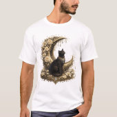 Schwarze Katze Halbmond T-Shirt (Vorderseite)