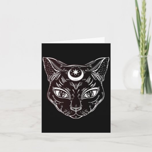 Schwarze Katze Halloween Boho Karte (Vorderseite)