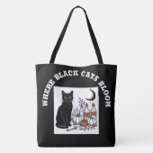 Schwarze Katze Halloween Botanischer Crescent Apot Tasche (Rückseite)