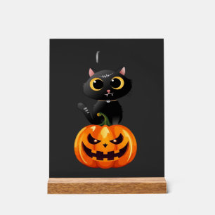 Schwarze Katze Halloween-Design � Gruselige Kürbis Acrylschild