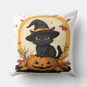 🎃 Schwarze Katze Halloween: Felin Zauberer 🧙 ‍ Kissen