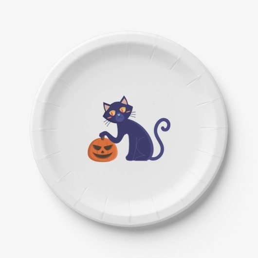 Schwarze Katze Halloween-Figur Pappteller (Vorderseite)