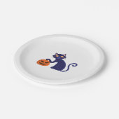 Schwarze Katze Halloween-Figur Pappteller (Schrägansicht)
