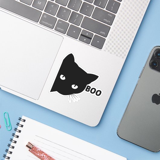 Schwarze Katze, Halloween-Geschenkkatzen Aufkleber (Laptop mit iPhone)