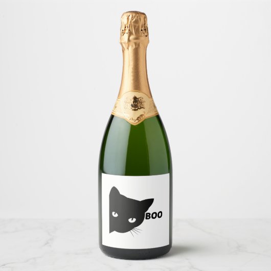 Schwarze Katze, Halloween-Geschenkkatzen Schaumweinetikett (Vorderseite)