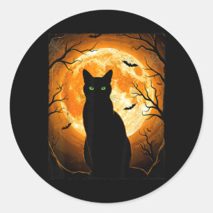 Schwarze Katze Halloween Gruselmond Katzenliebhabe Runder Aufkleber