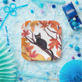 Schwarze Katze Halloween Herbst Pappteller (Party)