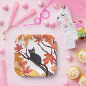 Schwarze Katze Halloween Herbst Pappteller (Party)