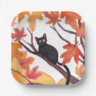 Schwarze Katze Halloween Herbst Pappteller