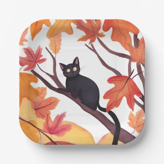 Schwarze Katze Halloween Herbst Pappteller (Vorderseite)