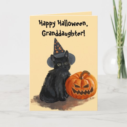 SCHWARZE KATZE HALLOWEEN KARTE FÜR GRANDAUGHTER (Vorderseite)