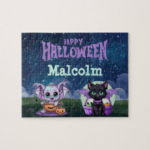 Schwarze Katze Halloween-Kinderrätsel Puzzle