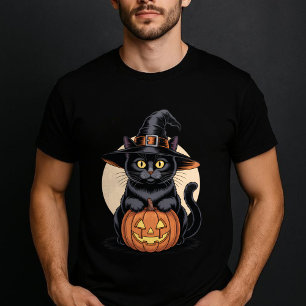 Schwarze Katze Halloween-Kürbis T-Shirt
