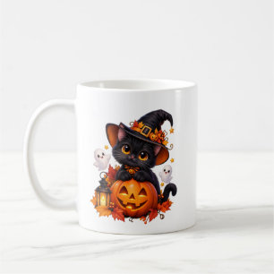 Schwarze Katze Halloween-Kürbis-Tasse Kaffeetasse