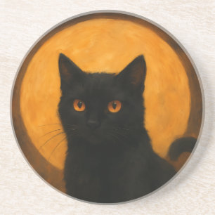 Schwarze Katze Halloween Leuchtender Ernte Mond Ge Getränkeuntersetzer