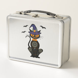 Schwarze Katze Halloween Metall Brotdose
