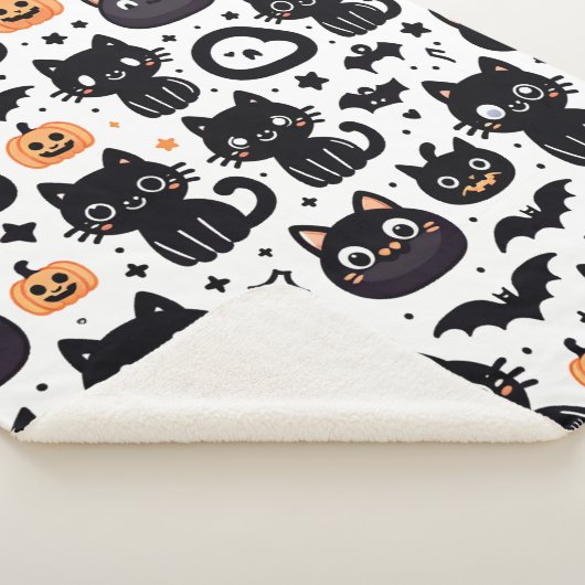 Schwarze Katze halloween Muster Sherpa Decke Sherpadecke (3/4)