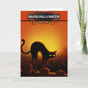 Schwarze Katze Halloween-Notizkarte Karte