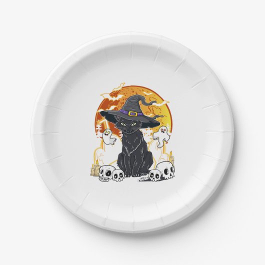 Schwarze Katze Halloween Pappteller (Vorderseite)
