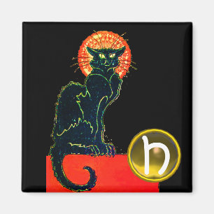 SCHWARZE KATZE HALLOWEEN-PARTY-EDELSTEIN-MONOGRAMM MAGNET