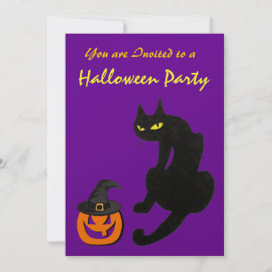 SCHWARZE KATZE HALLOWEEN PARTY Gold Metallisch Einladung