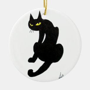 SCHWARZE KATZE HALLOWEEN-PARTY KERAMIK ORNAMENT