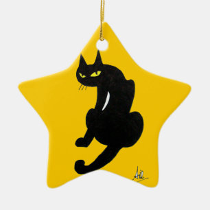 SCHWARZE KATZE HALLOWEEN-PARTY KERAMIK ORNAMENT