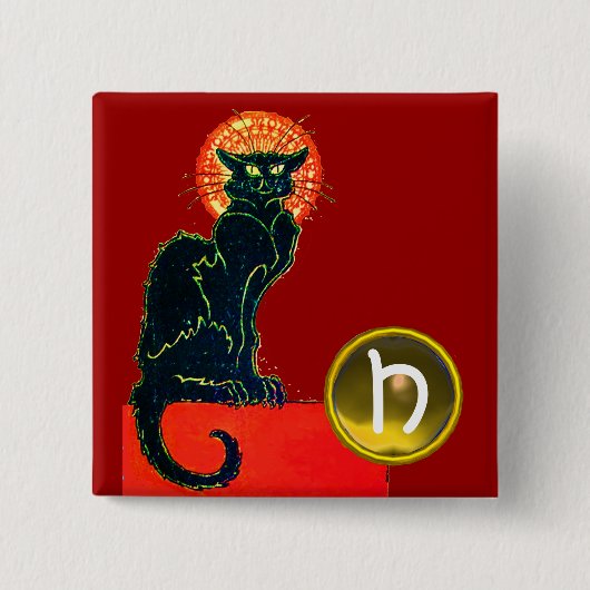 SCHWARZE KATZE HALLOWEEN-PARTY-MONOGRAMM BUTTON (Vorderseite)