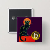 SCHWARZE KATZE HALLOWEEN-PARTY-MONOGRAMM BUTTON (Vorne & Hinten)