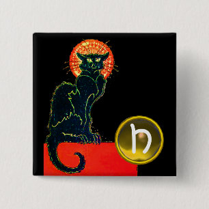 SCHWARZE KATZE HALLOWEEN-PARTY-MONOGRAMM BUTTON