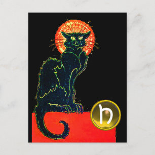 SCHWARZE KATZE HALLOWEEN-PARTY-MONOGRAMM EINLADUNGSPOSTKARTE