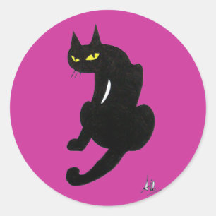 SCHWARZE KATZE HALLOWEEN-PARTY RUNDER AUFKLEBER