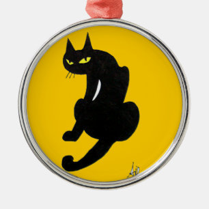 SCHWARZE KATZE HALLOWEEN-PARTY SILBERNES ORNAMENT