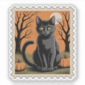 Schwarze Katze Halloween-Poststempel Aufkleber (Vorderseite)