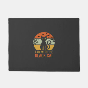 Schwarze Katze Halloween Retro-Sonnenuntergangs-De Fußmatte