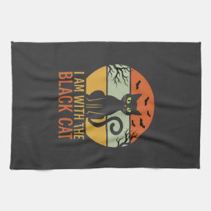 Schwarze Katze Halloween Retro-Sonnenuntergangs-De Geschirrtuch