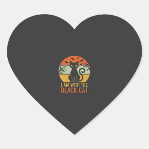 Schwarze Katze Halloween Retro-Sonnenuntergangs-De Herz-Aufkleber