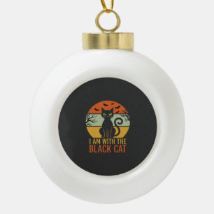 Schwarze Katze Halloween Retro-Sonnenuntergangs-De Keramik Kugel-Ornament