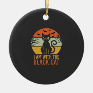 Schwarze Katze Halloween Retro-Sonnenuntergangs-De Keramik Ornament