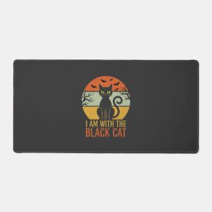Schwarze Katze Halloween Retro-Sonnenuntergangs-De Schreibtischunterlage