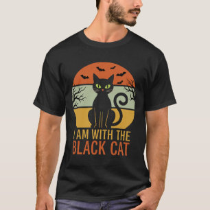 Schwarze Katze Halloween Retro-Sonnenuntergangs-De T-Shirt