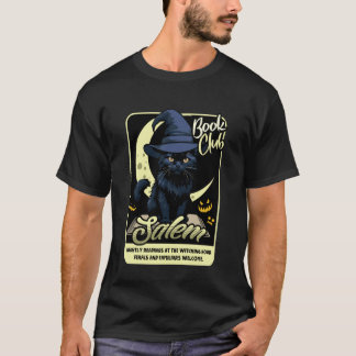 Schwarze Katze Halloween Salem Buchclub Lesende He T-Shirt