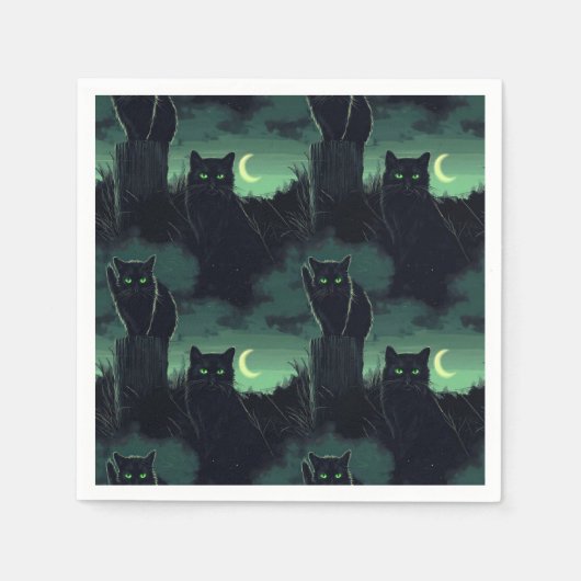 Schwarze Katze Halloween Serviette (Vorderseite)