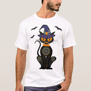 Schwarze Katze Halloween T-Shirt
