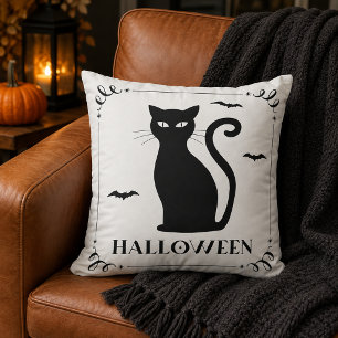 Schwarze Katze Halloween-Typografie Kissen