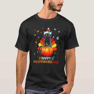 Schwarze Katze Halloween und Frohe Weihnachten Fro T-Shirt