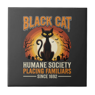 Schwarze Katze Halloween Vertrauter Vintage-Friedh Fliese