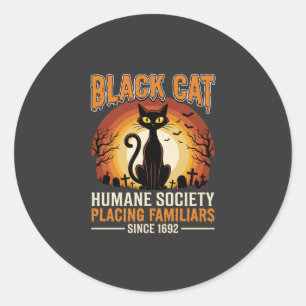 Schwarze Katze Halloween Vertrauter Vintage-Friedh Runder Aufkleber
